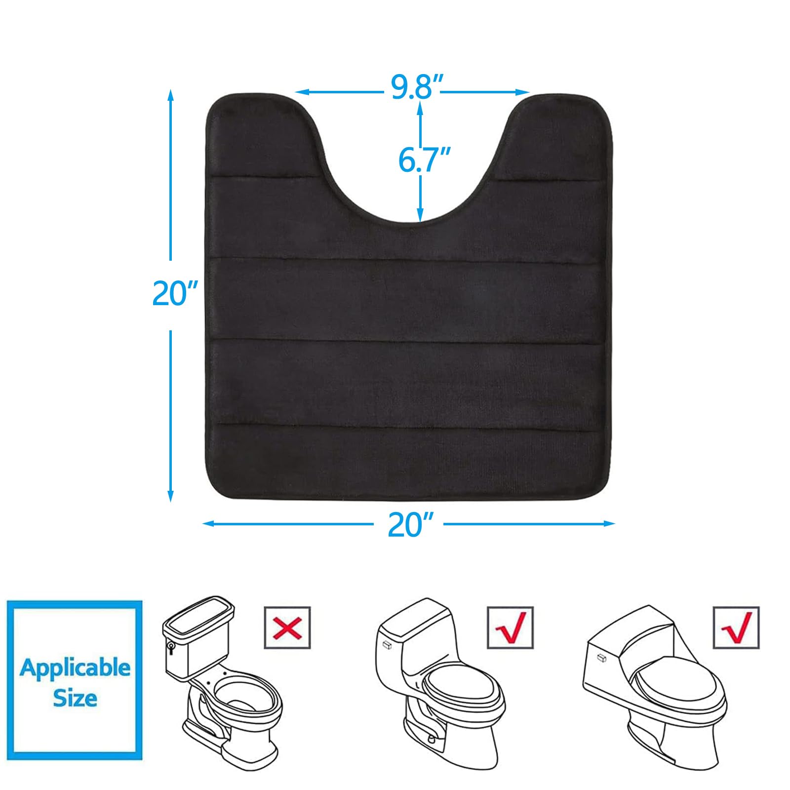 Buganda Memory Foam U-Shaped Contour Toilet Rugs, Non Slip Absorbent Toilet Mat, Thick Soft Washable Bathroom Rugs, Floor Carpet